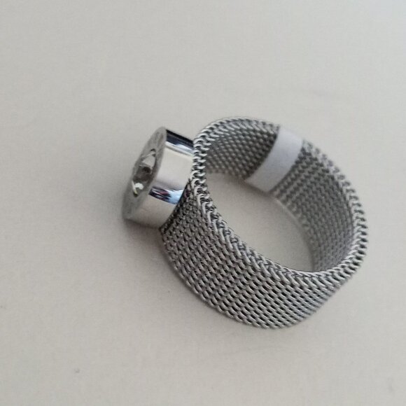 Nevaeh Silver mesh strap roman numeral stone stainless steel ring sz 8 NEW - Picture 4 of 7